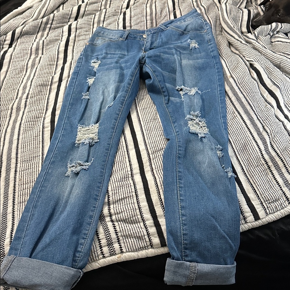 Distressed Blue Jeans